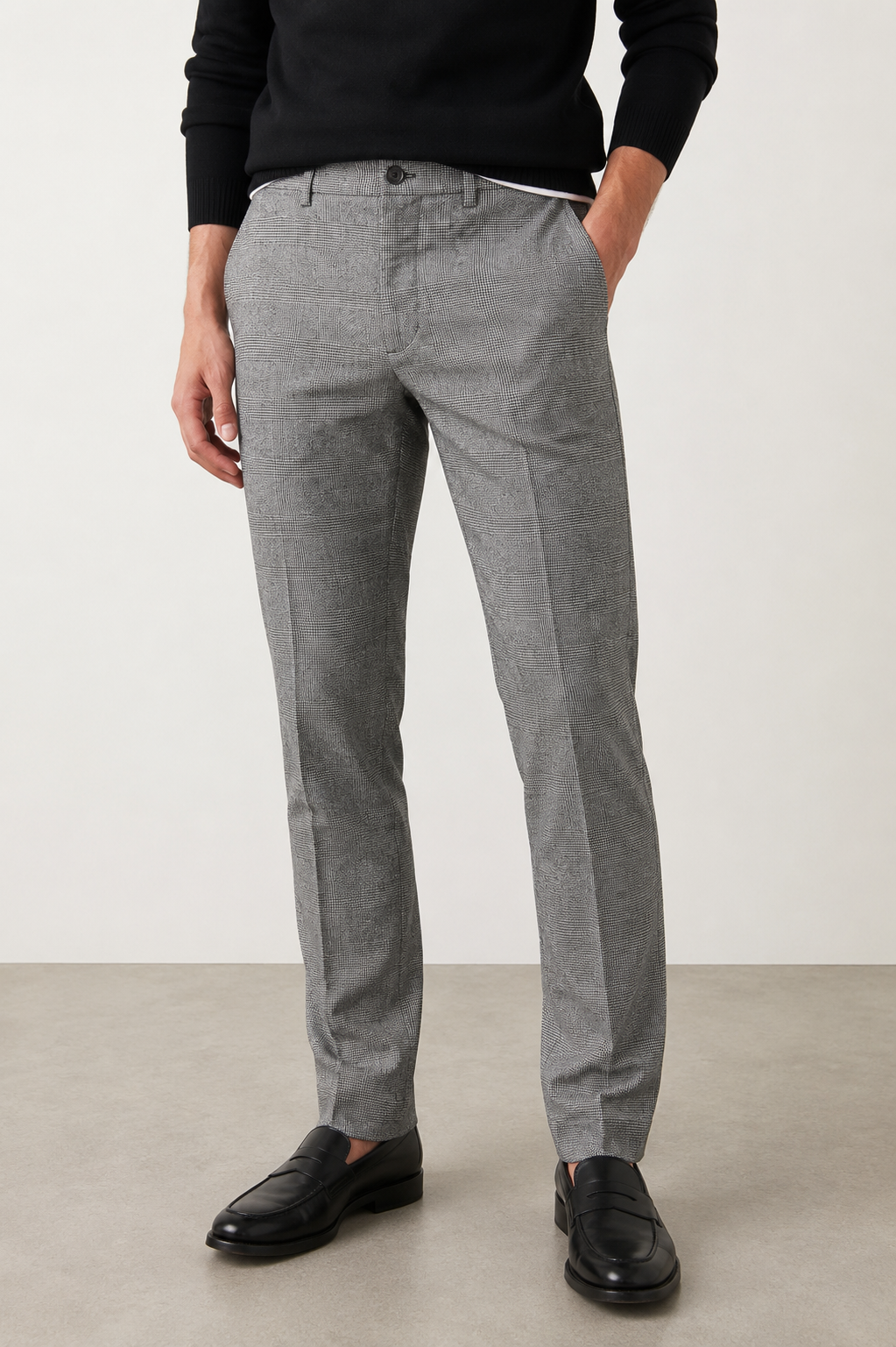 Pantaloni Tommy Hilfiger Denton Brushed Check Bărbați Gri (Hydrogen Grey) Originali
