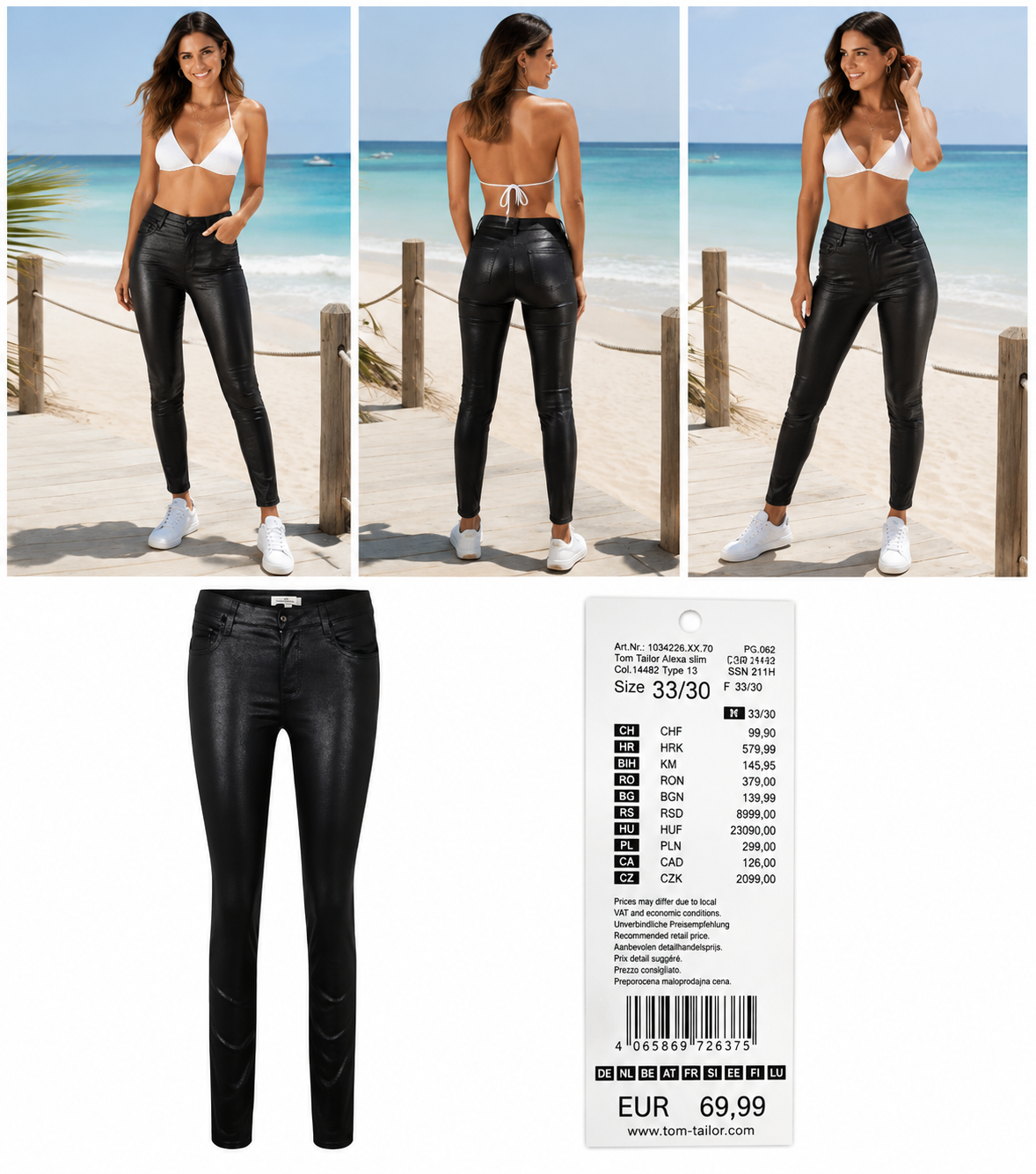Pantaloni damă TOM TAILOR Alexa Slim Coated, Deep Black