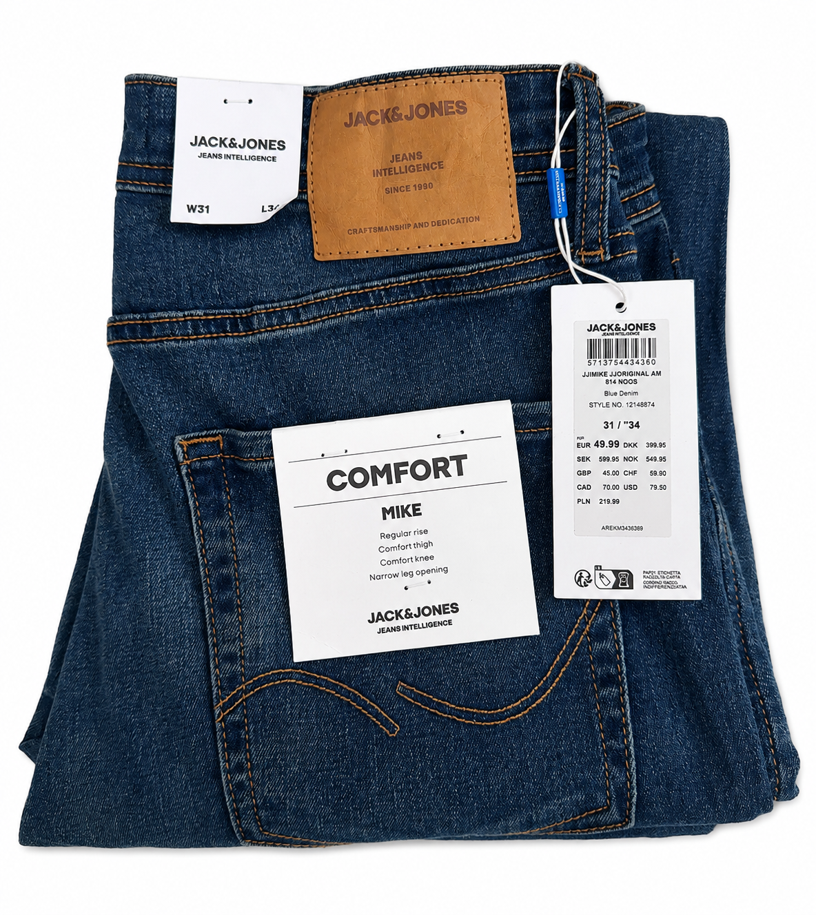 JACK & JONES Jeans JJIMIKE JJORIGINAL AM Tapered Fit Bărbați W31/L34 – Blue Denim Original