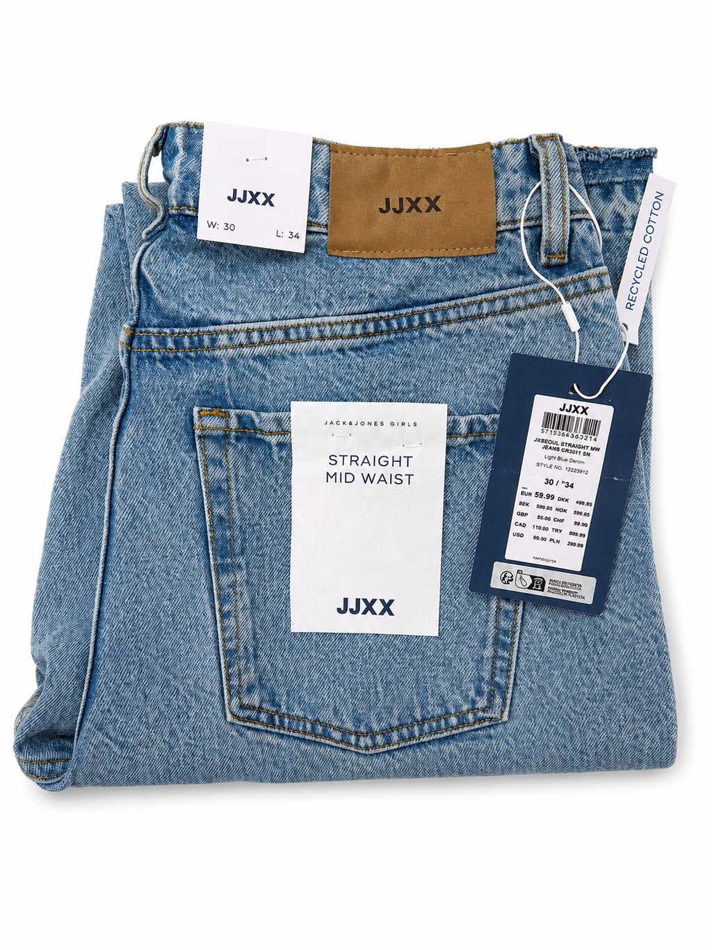 Blugi damă JJXX JXSeoul Straight Mid Waist Light Blue Denim