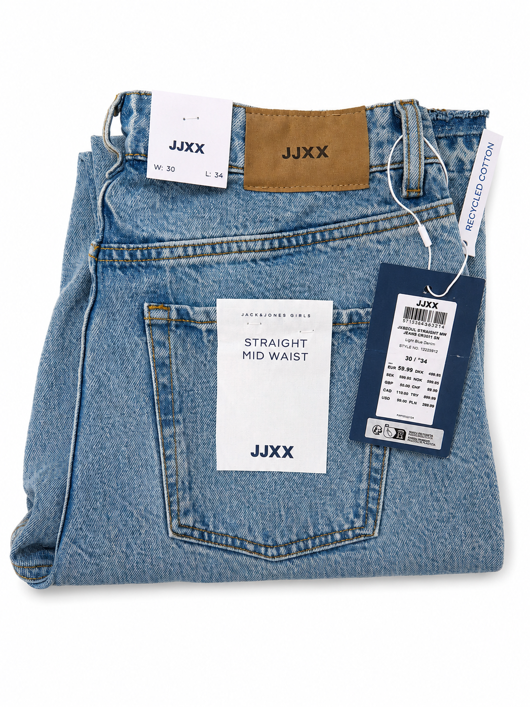 Blugi damă JJXX JXSeoul Straight Mid Waist Light Blue Denim