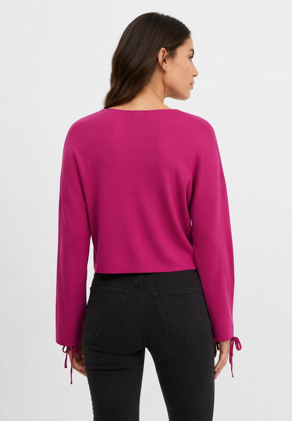 Pulover tricotat damă JJXX JXDAHLIA cu decolteu rotund, Fuchsia Red
