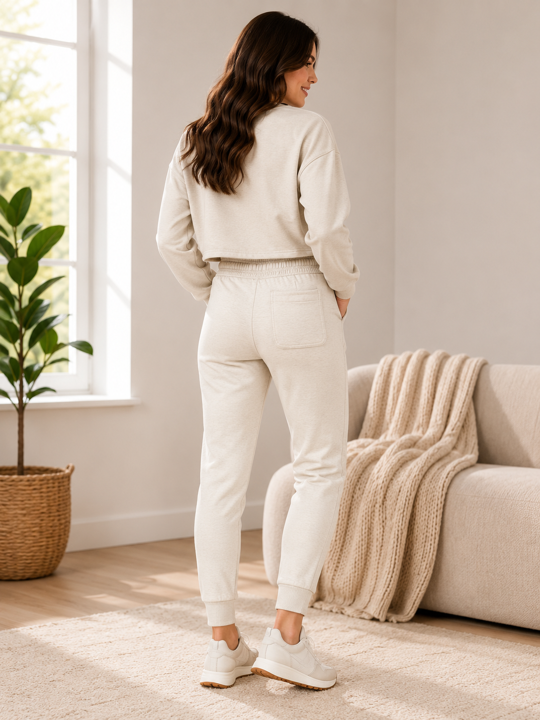 Pantaloni de trening damă Amazon Aware din TENCEL™ Fleece Premium – Oatmeal Heather