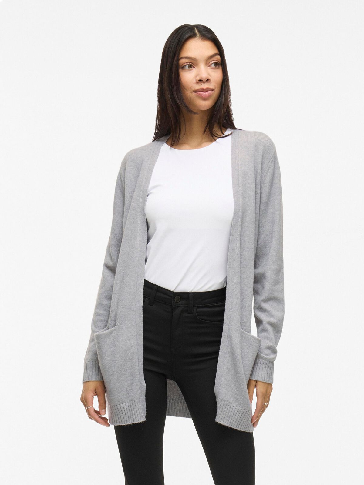 Cardigan VILA damă Viril Open L/S Knit Cardigan NOOS gri melanj