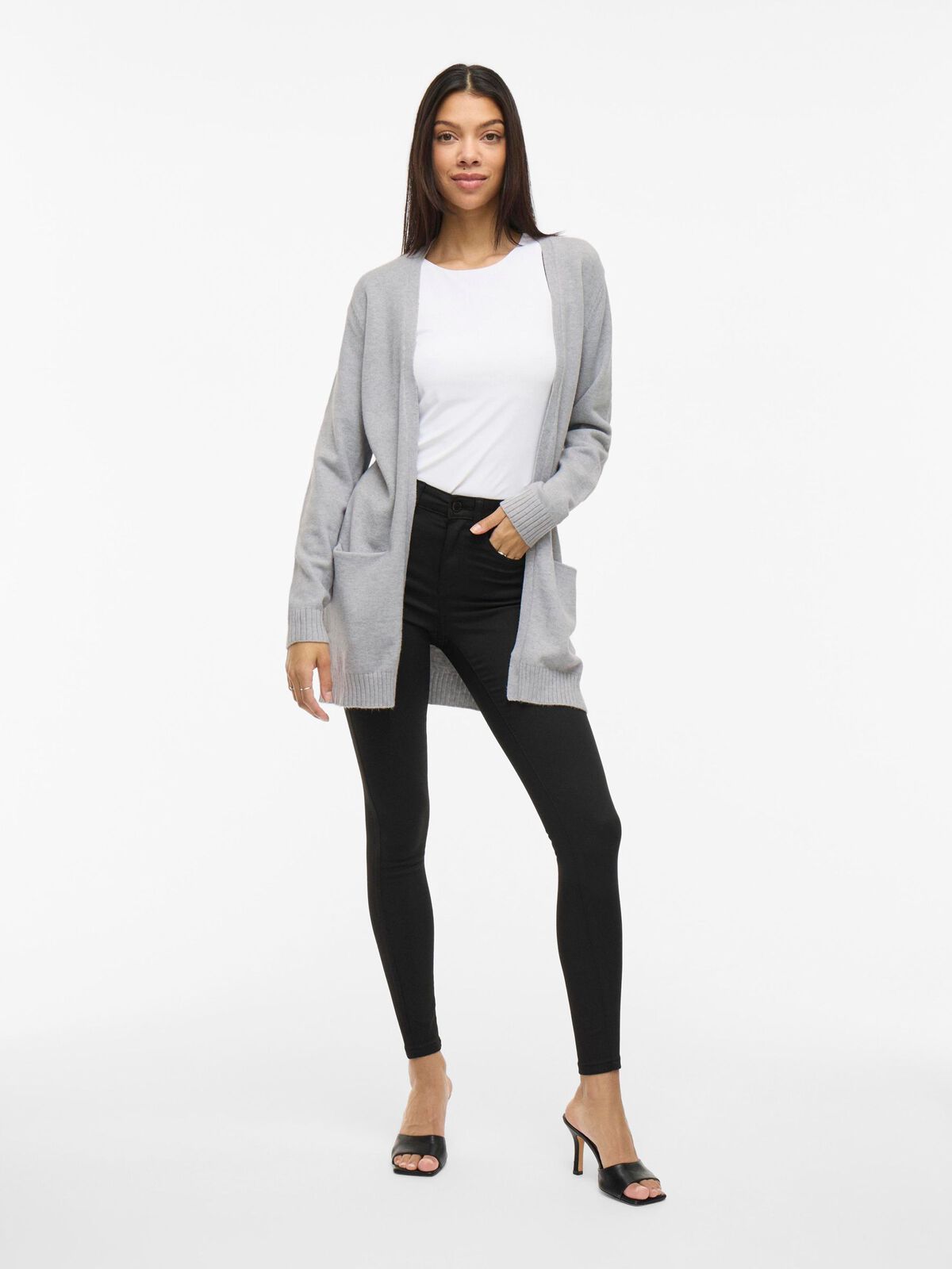 Cardigan VILA damă Viril Open L/S Knit Cardigan NOOS gri melanj