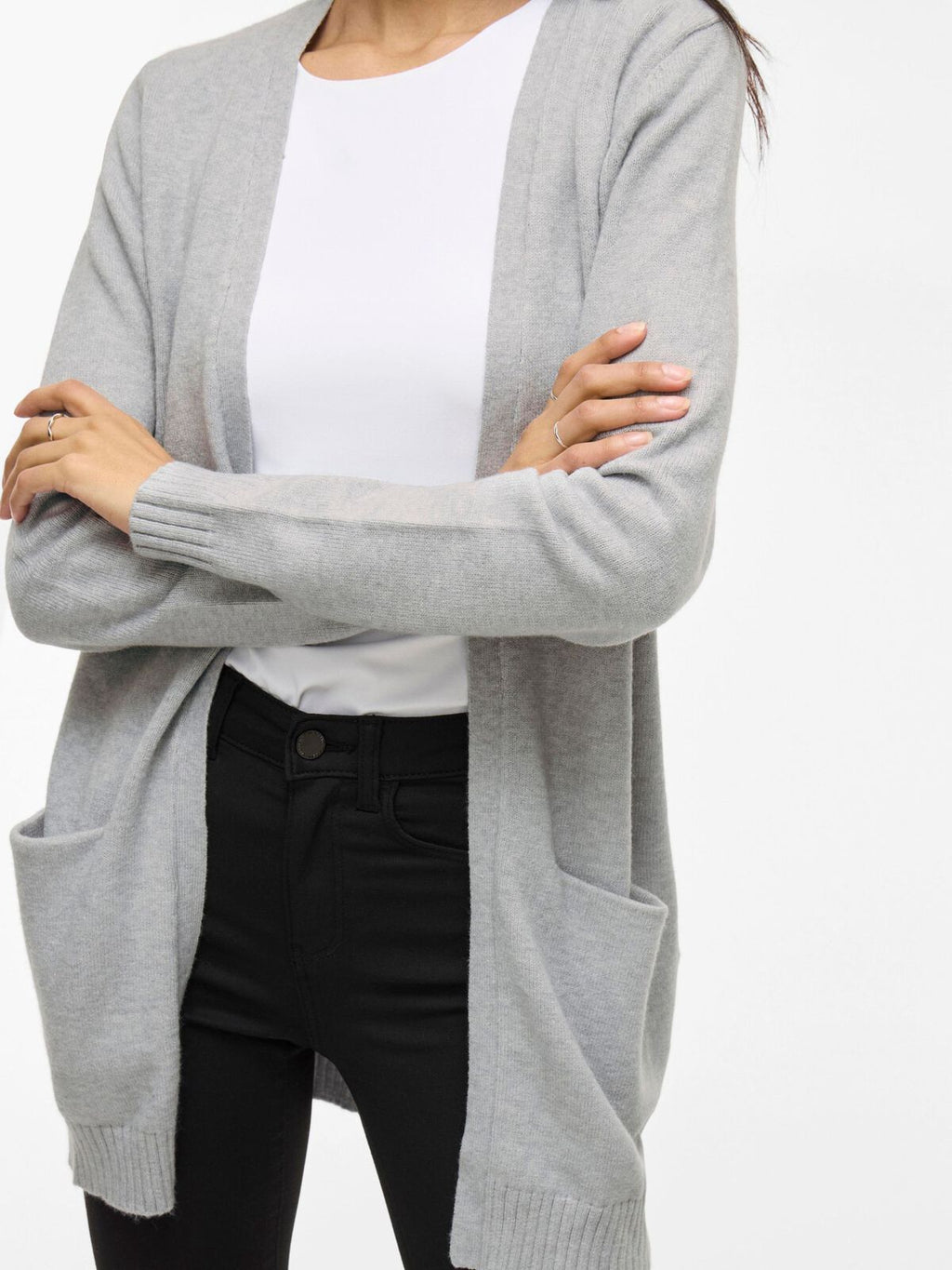 Cardigan VILA damă Viril Open L/S Knit Cardigan NOOS gri melanj
