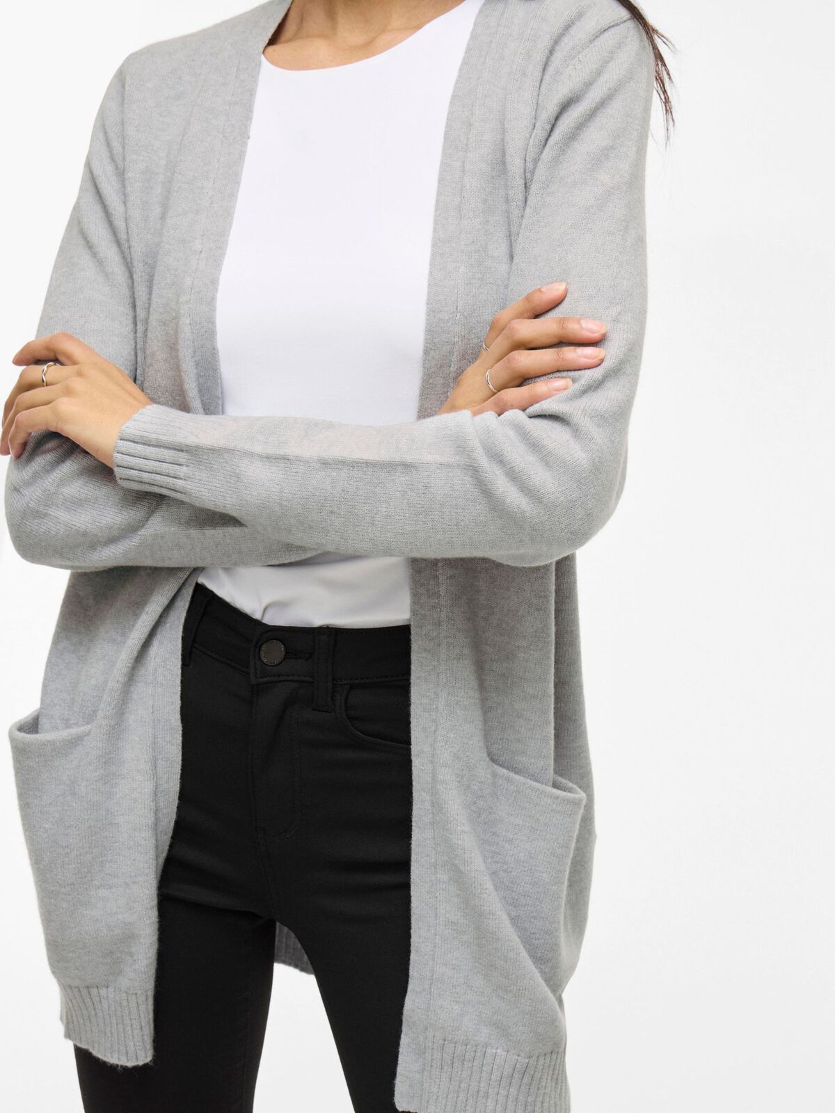 Cardigan VILA damă Viril Open L/S Knit Cardigan NOOS gri melanj
