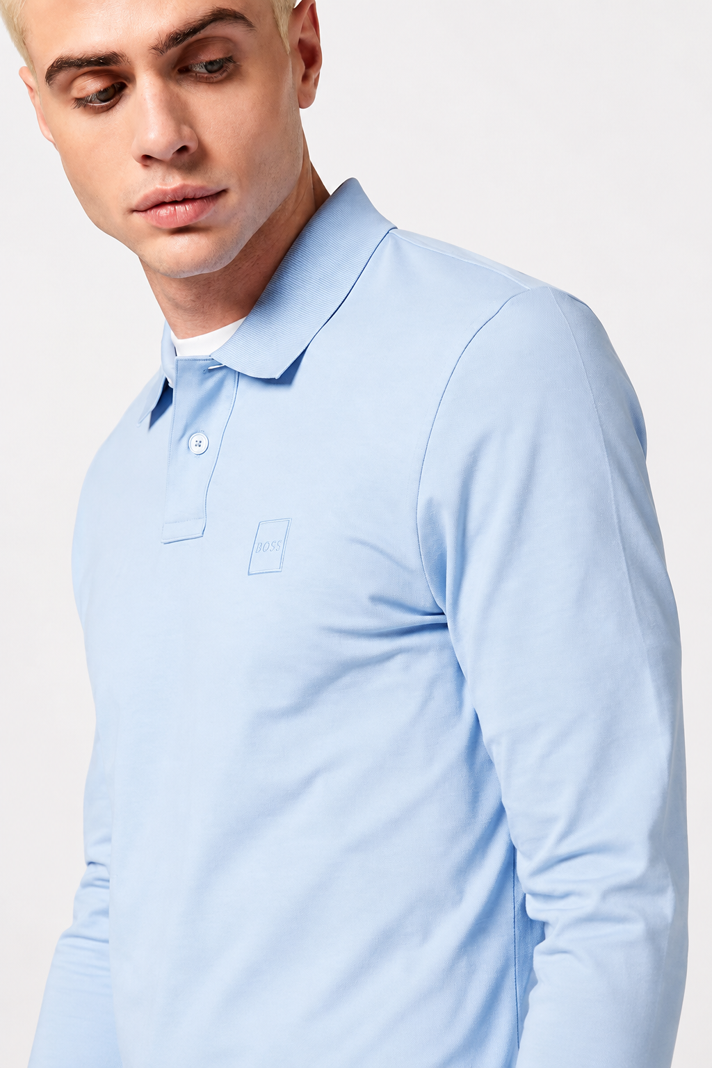 Tricou Polo BOSS Passerby bărbați Slim Fit, mânecă lungă