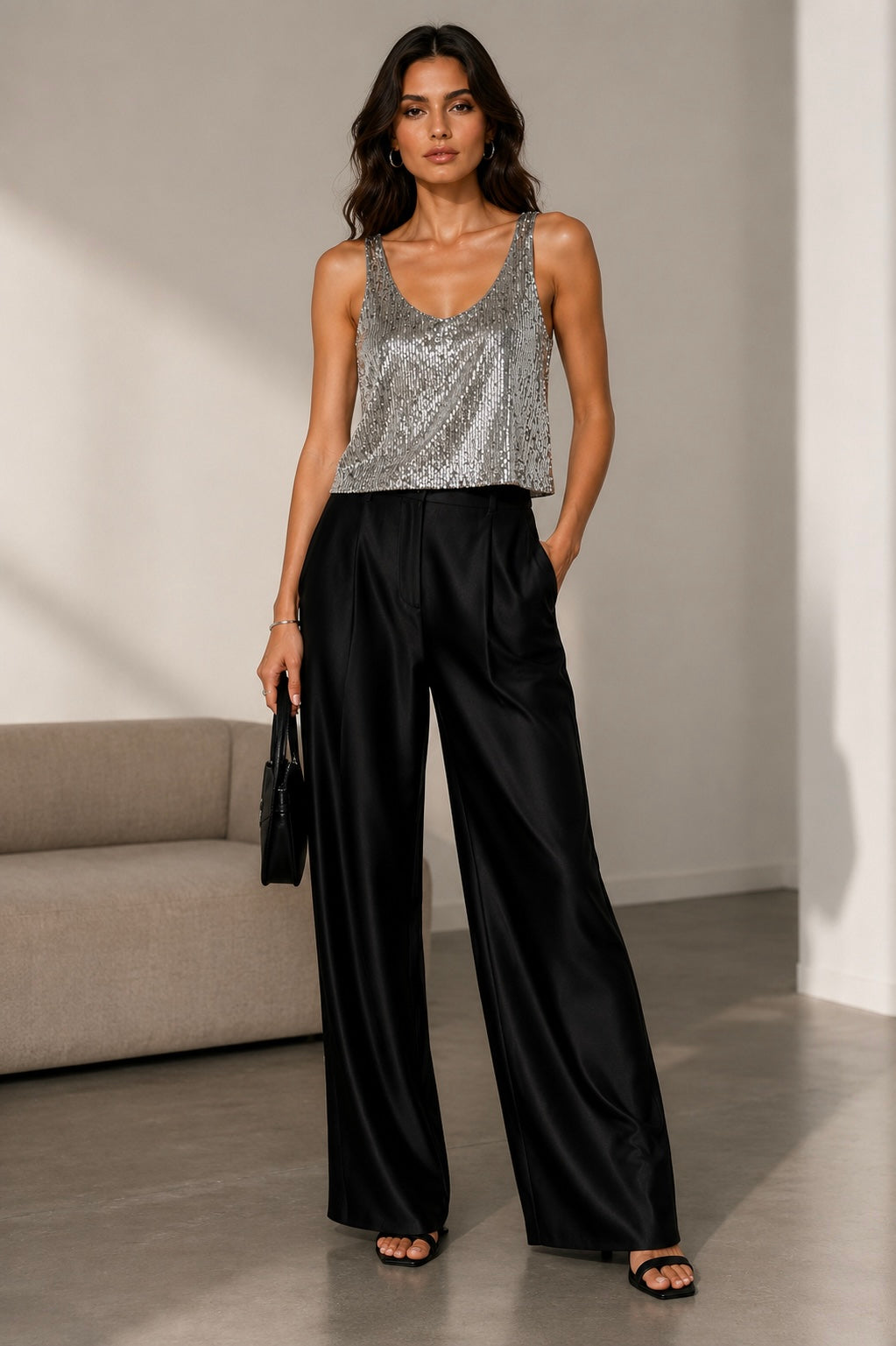 RISA Sequin Cami Top Maiou – Silver | The Drop