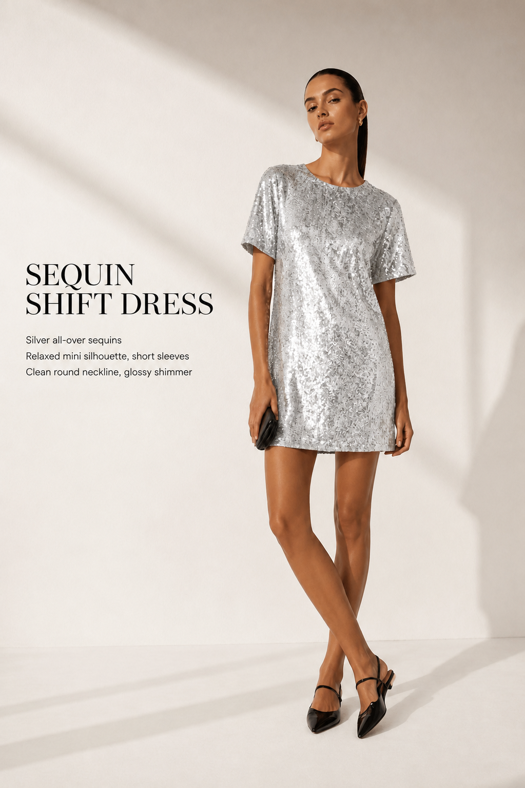 THE DROP Rochie mini Reina cu paiete – Argintiu / Negru / Albastru