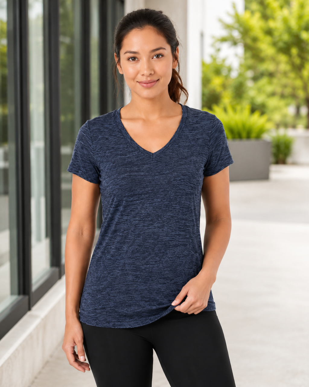 Set 2 tricouri sport damă Amazon Essentials Tech Stretch Quick-Dry cu decolteu în V
