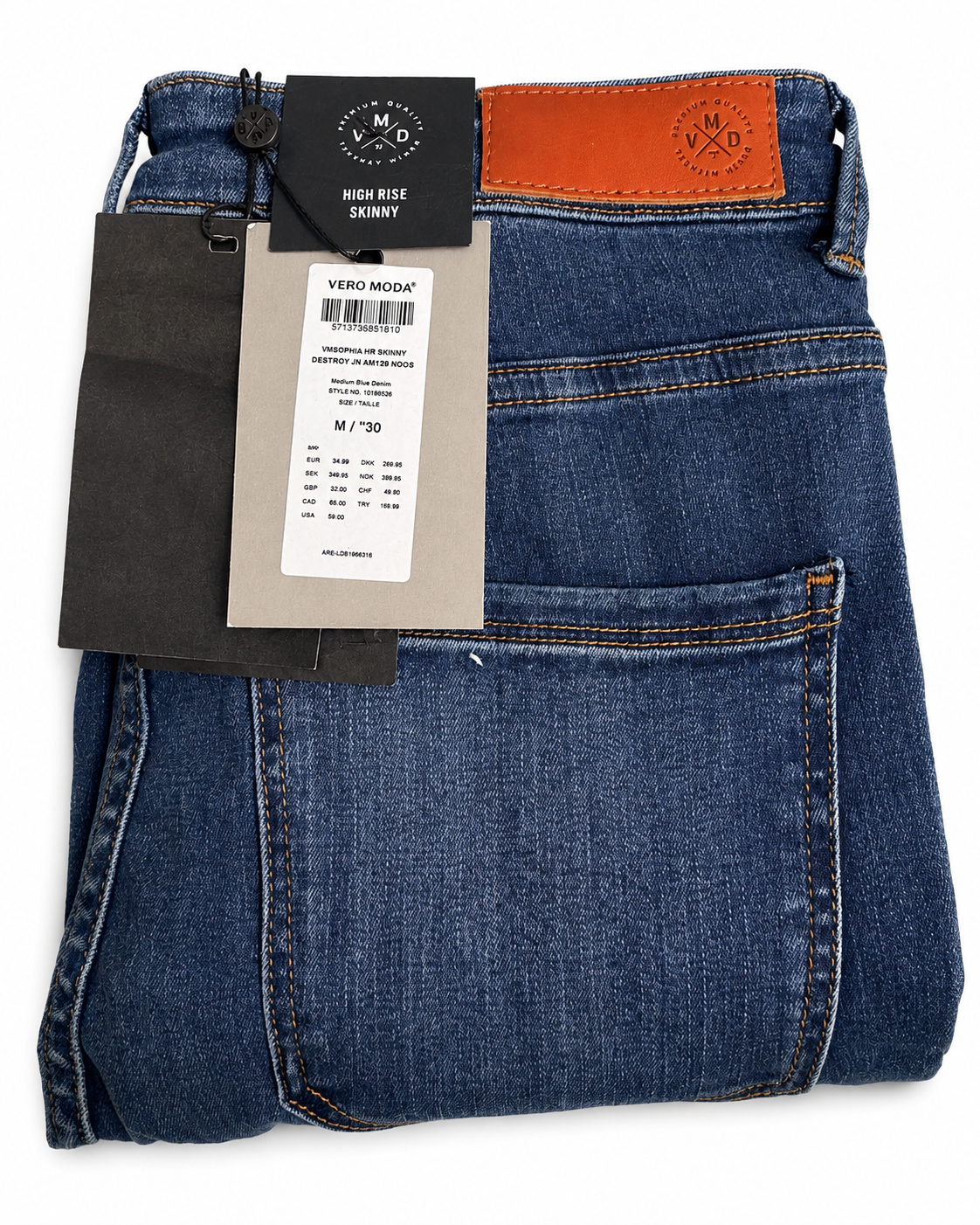 VERO MODA VMSOPHIA HR Skinny Destroy Jeans Damă Medium Blue Denim