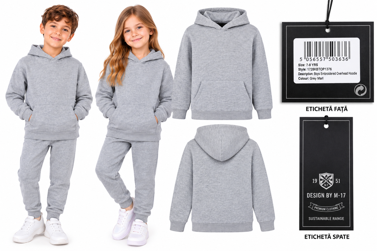 Hanorac M17 cu glugă Grey Marl – imagine produs 5
