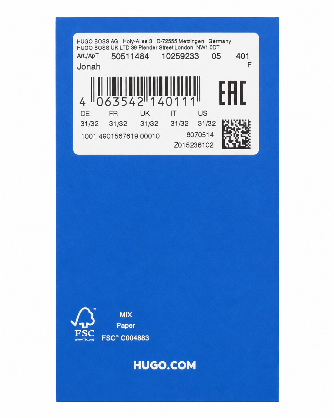 Blugi HUGO BLUE Jonah bărbați Straight Fit Dark Blue
