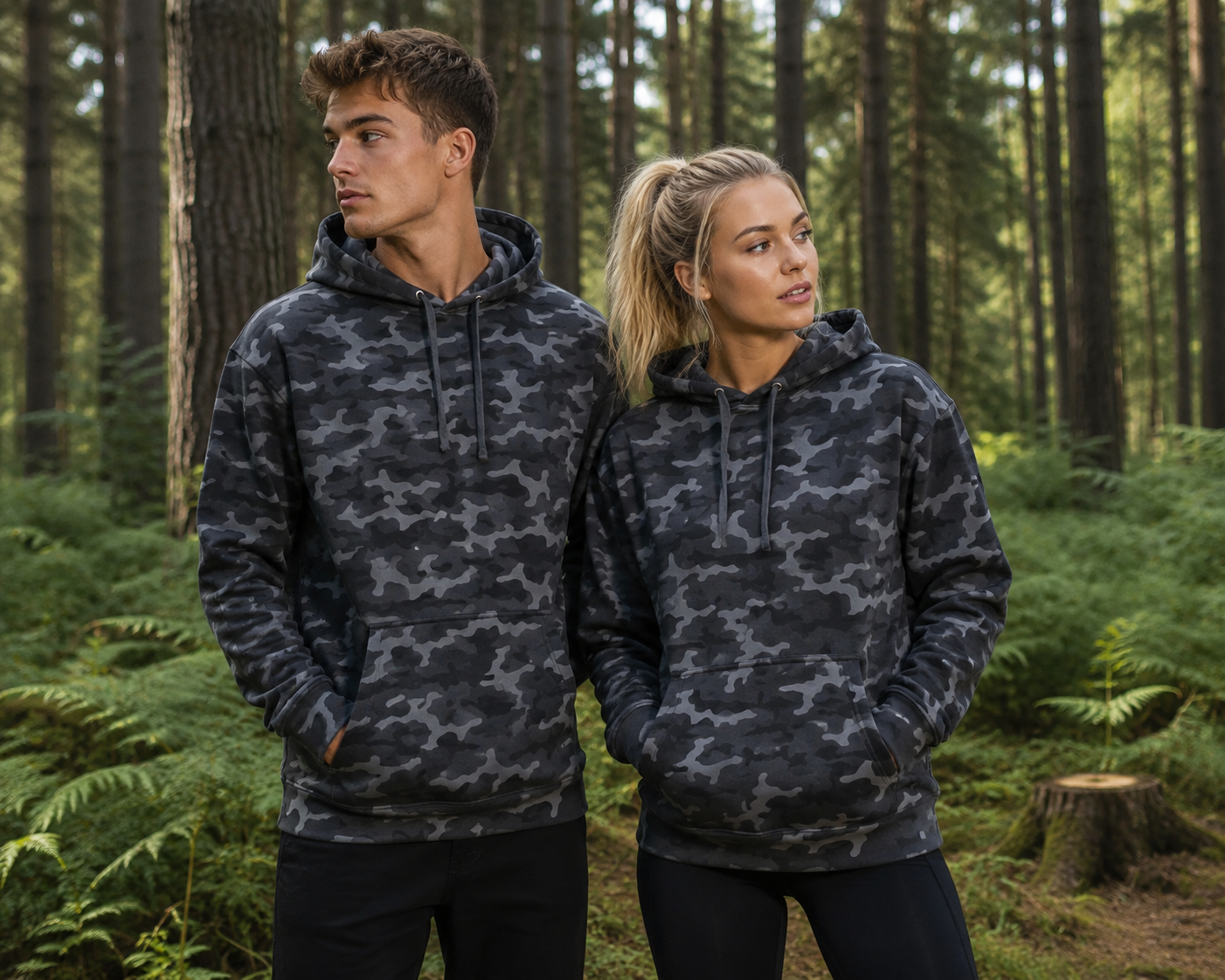 Hanorac Unisex Camuflaj Gri/Negru cu Glugă