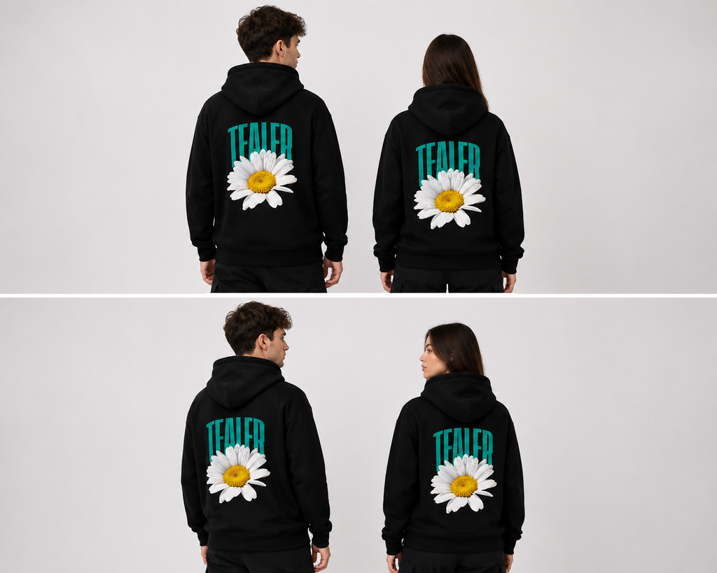 Hanorac cu Glugă Tealer Flower Logo Negru