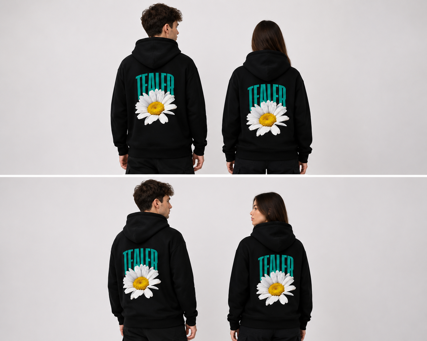 Hanorac cu Glugă Tealer Flower Logo Negru