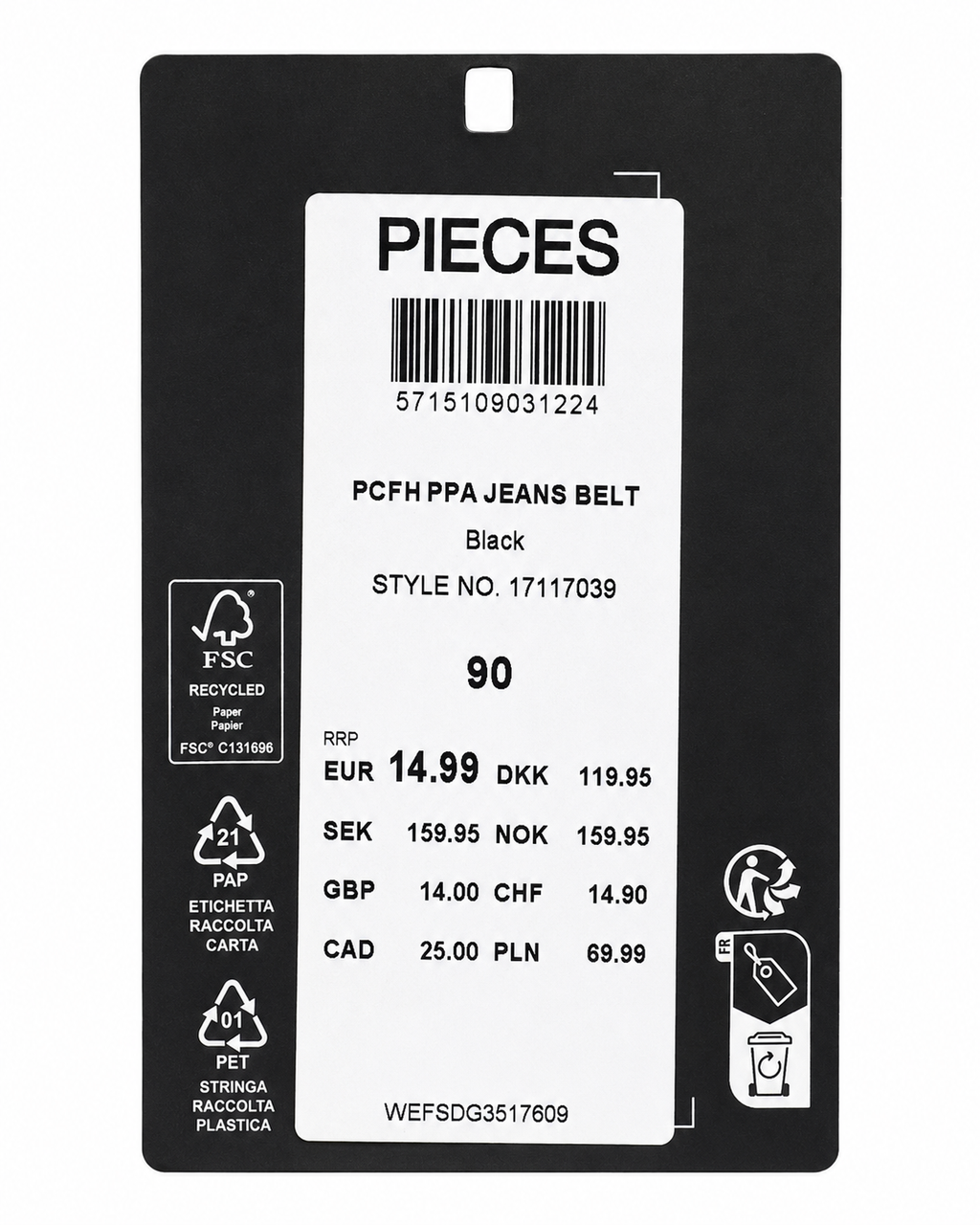Curea damă PIECES PCFILIPPA Jeans Belt