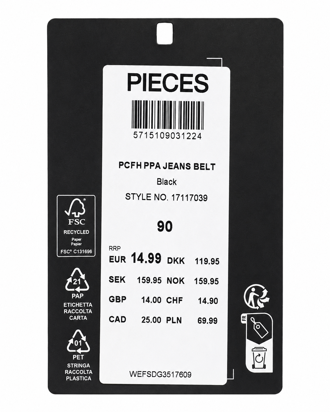 Curea damă PIECES PCFILIPPA Jeans Belt