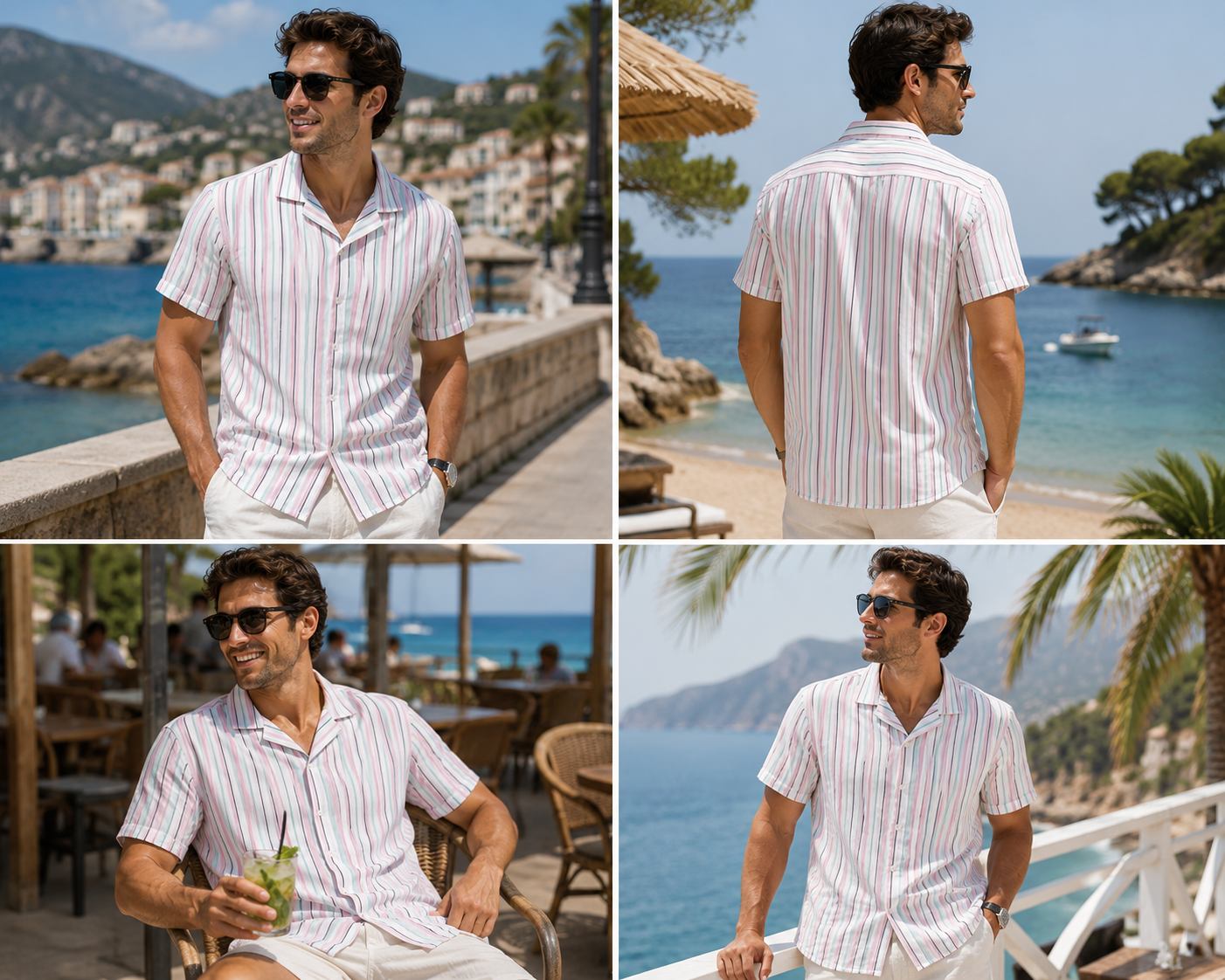 Cămașă de Vacanță  Slim-Fit Pink Multicolor