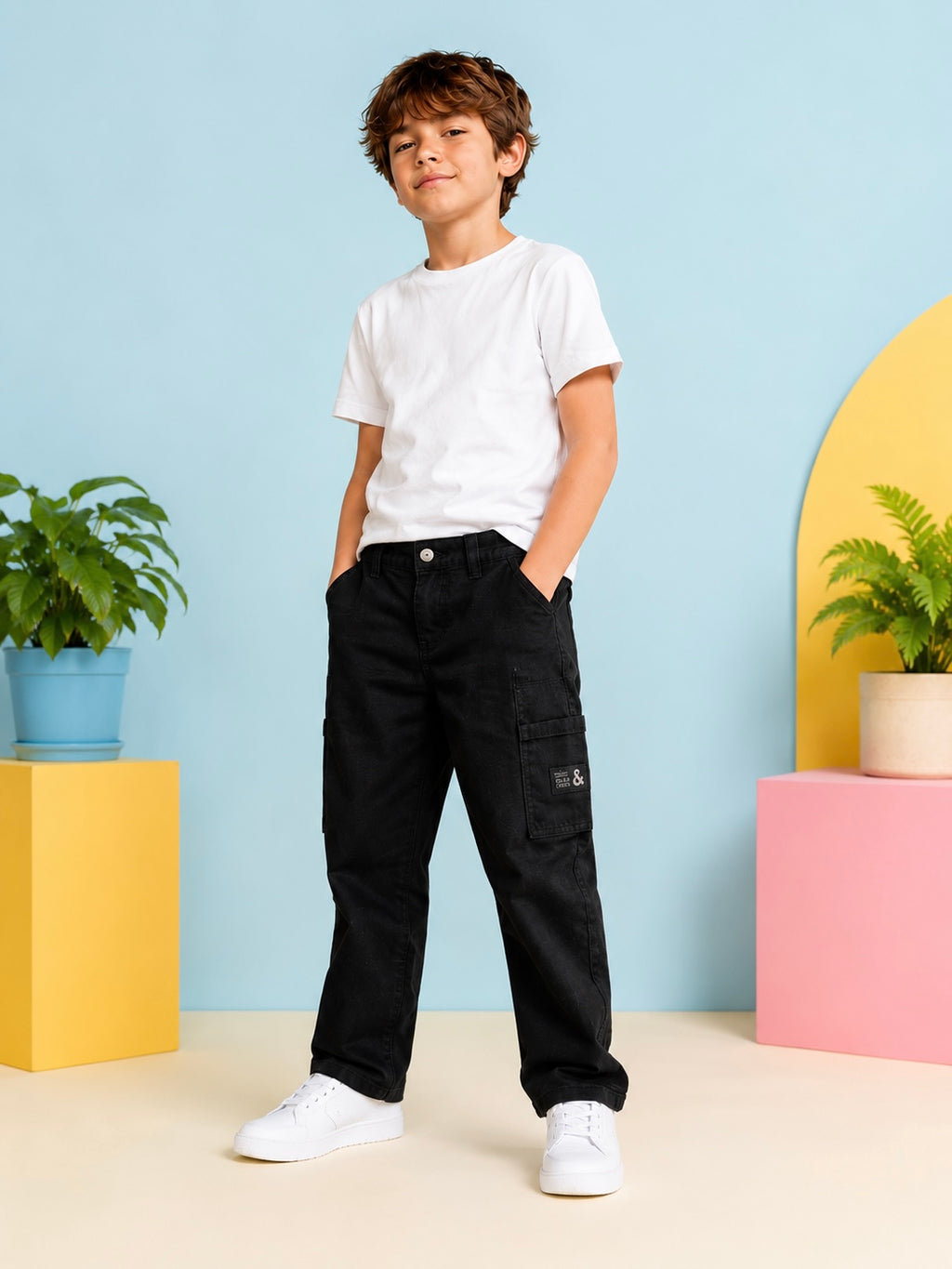 Jack & Jones Junior Carpenter Pants Black – Pantaloni Cargo Băieți – 98% Bumbac