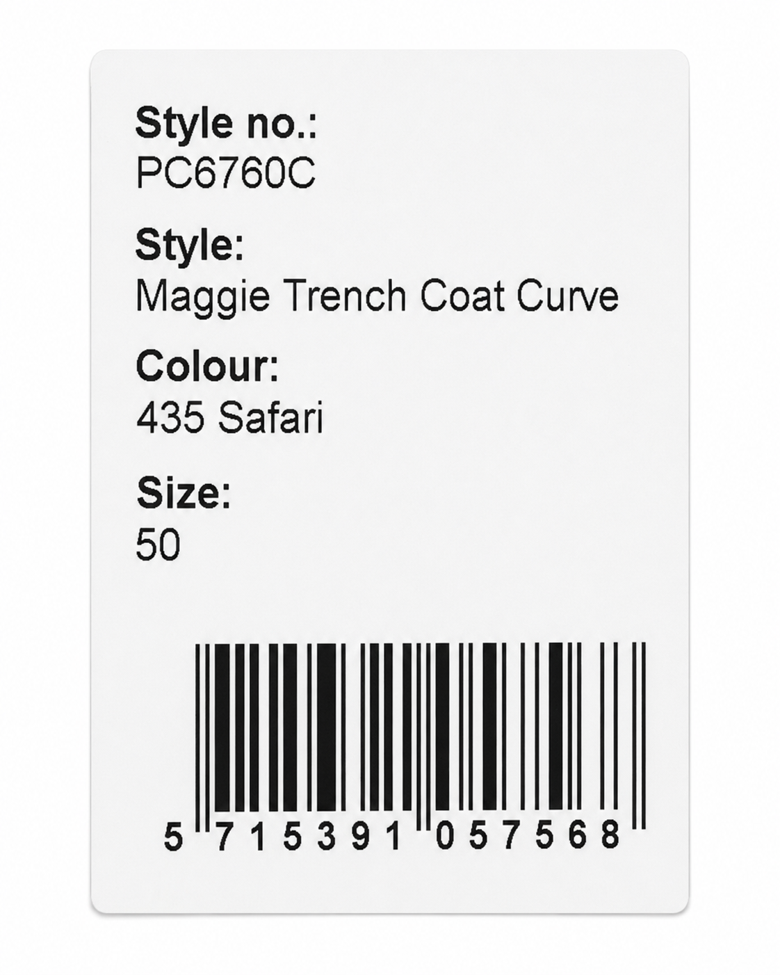 Trenci PEPPERCORN plus-size femei Maggie Curve Safari, mărimea 50
