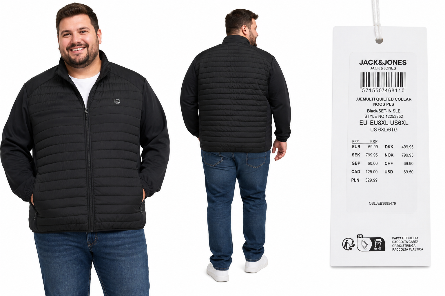 Geacă hibridă JACK & JONES bărbați JJEMULTI Quilted Collar Plus Black