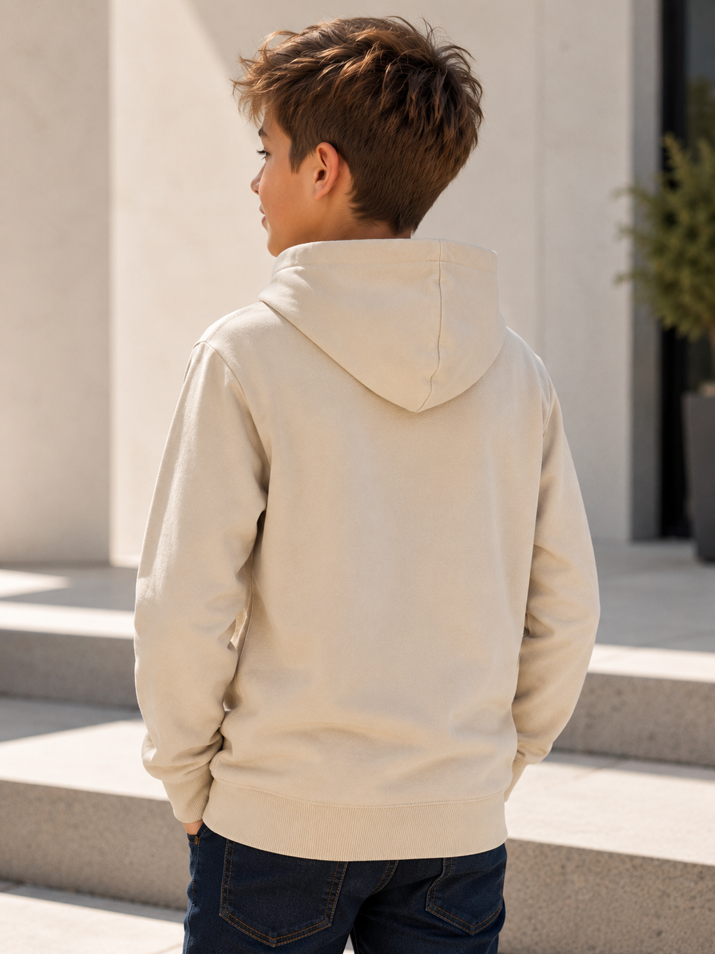 Hanorac copii Jack & Jones Junior JJEART Corp Logo cu glugă, Moonbeam, 100% bumbac