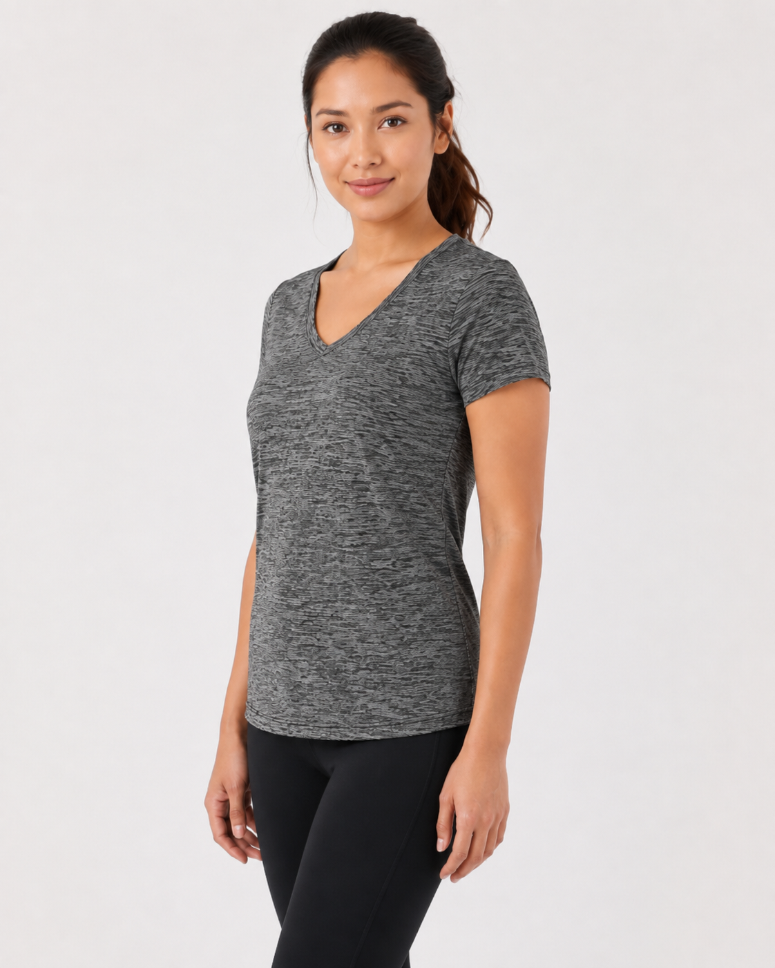 Set 2 tricouri sport damă Amazon Essentials Tech Stretch Quick-Dry cu decolteu în V