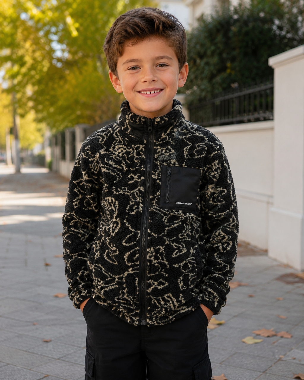 Geacă teddy JACK & JONES băieți JORVESTERBRO Jacquard, neagră