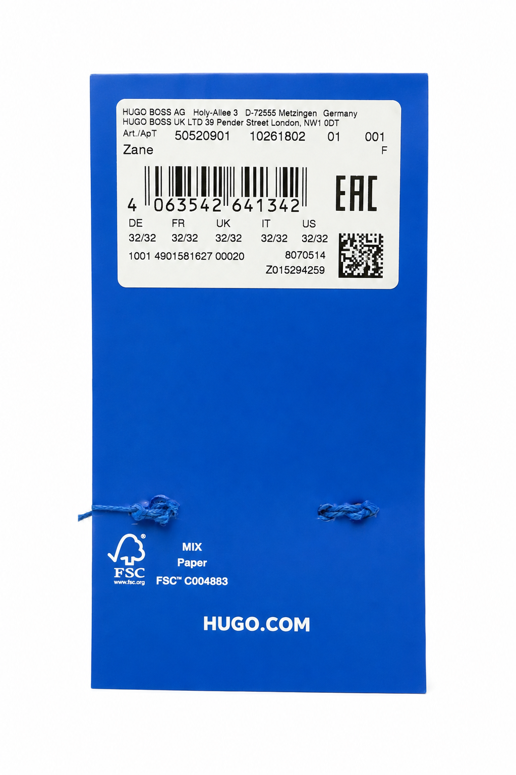 Blugi HUGO Blue Zane bărbați Skinny Fit