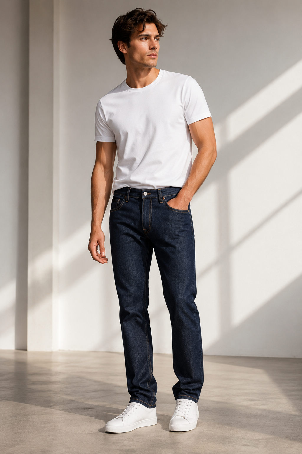 Blugi HUGO Jonah Straight din denim albastru închis, 100% bumbac