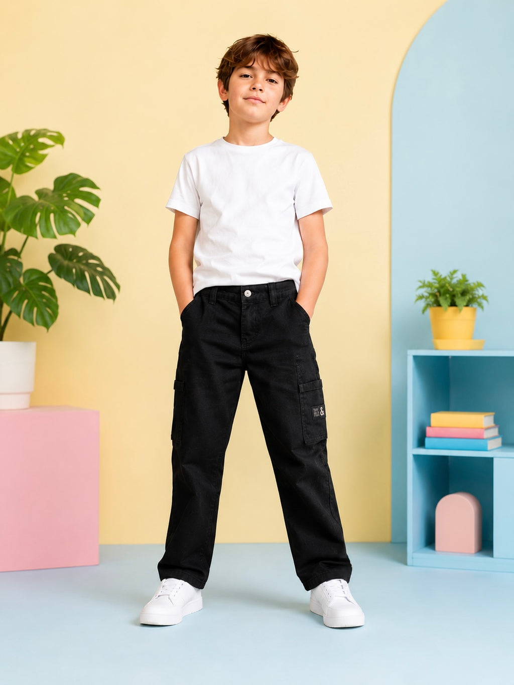 Jack & Jones Junior Carpenter Pants Black – Pantaloni Cargo Băieți – 98% Bumbac