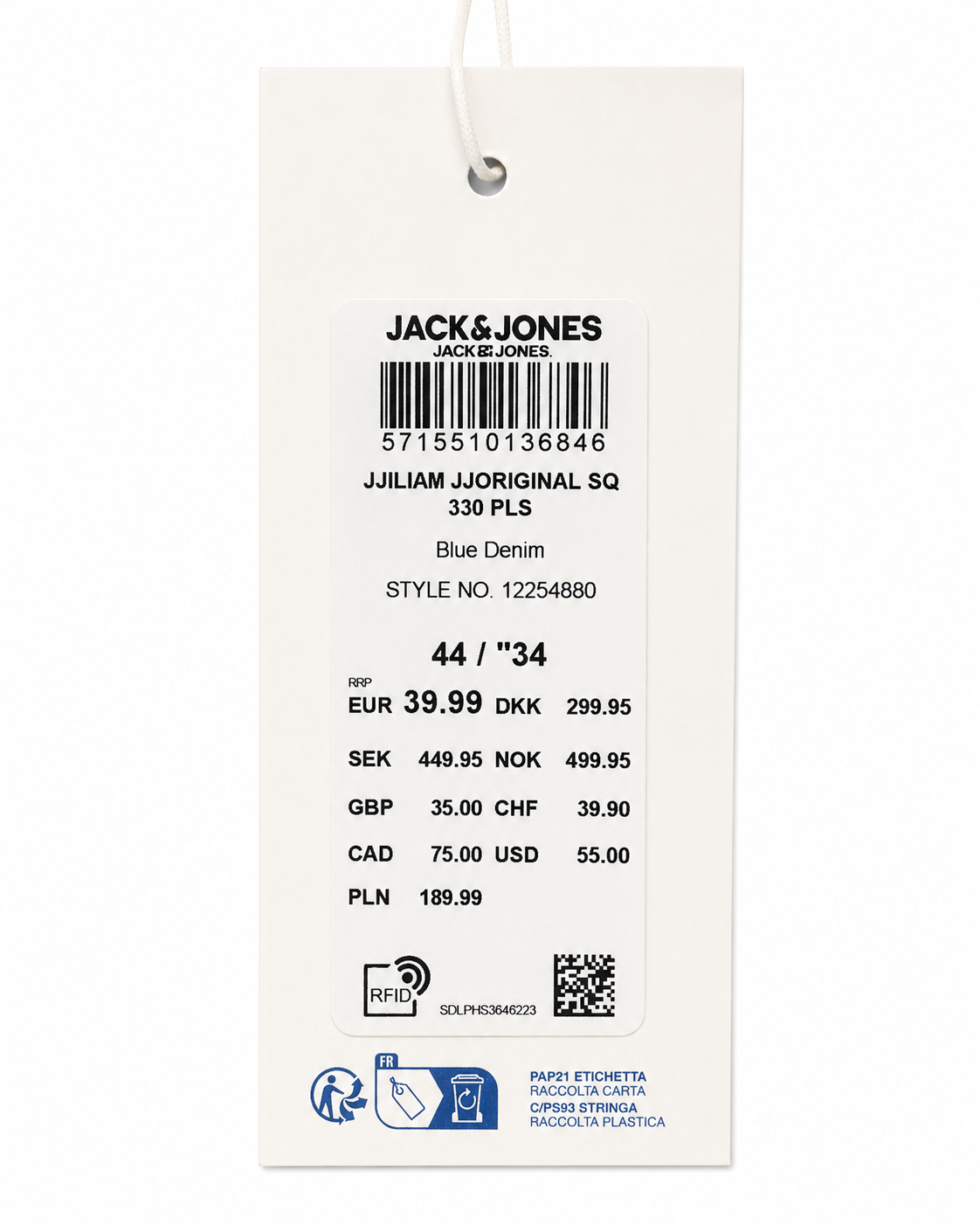 Blugi bărbați JACK & JONES Plus Liam Skinny Fit, Blue Denim