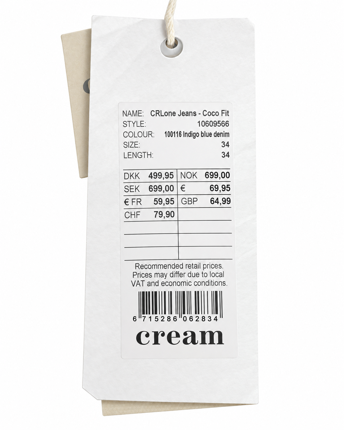 Blugi damă Cream CRLone Coco Fit, croi drept