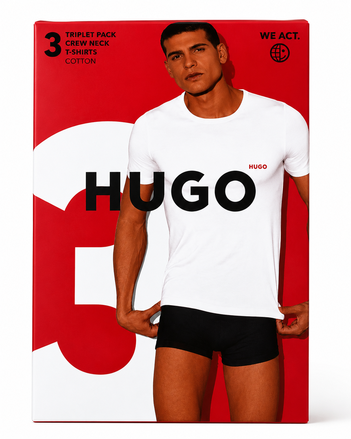 HUGO Set 3 Tricouri Bărbați Crew Neck 100% Bumbac
