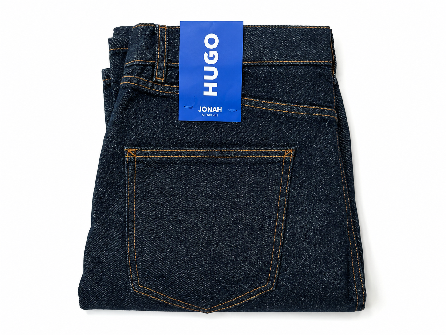 Blugi HUGO Jonah Straight din denim albastru închis, 100% bumbac