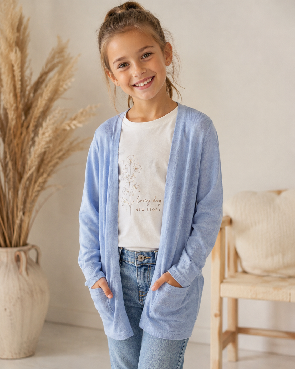 Cardigan tricotat foarte moale pentru fete Name It Basic Needs