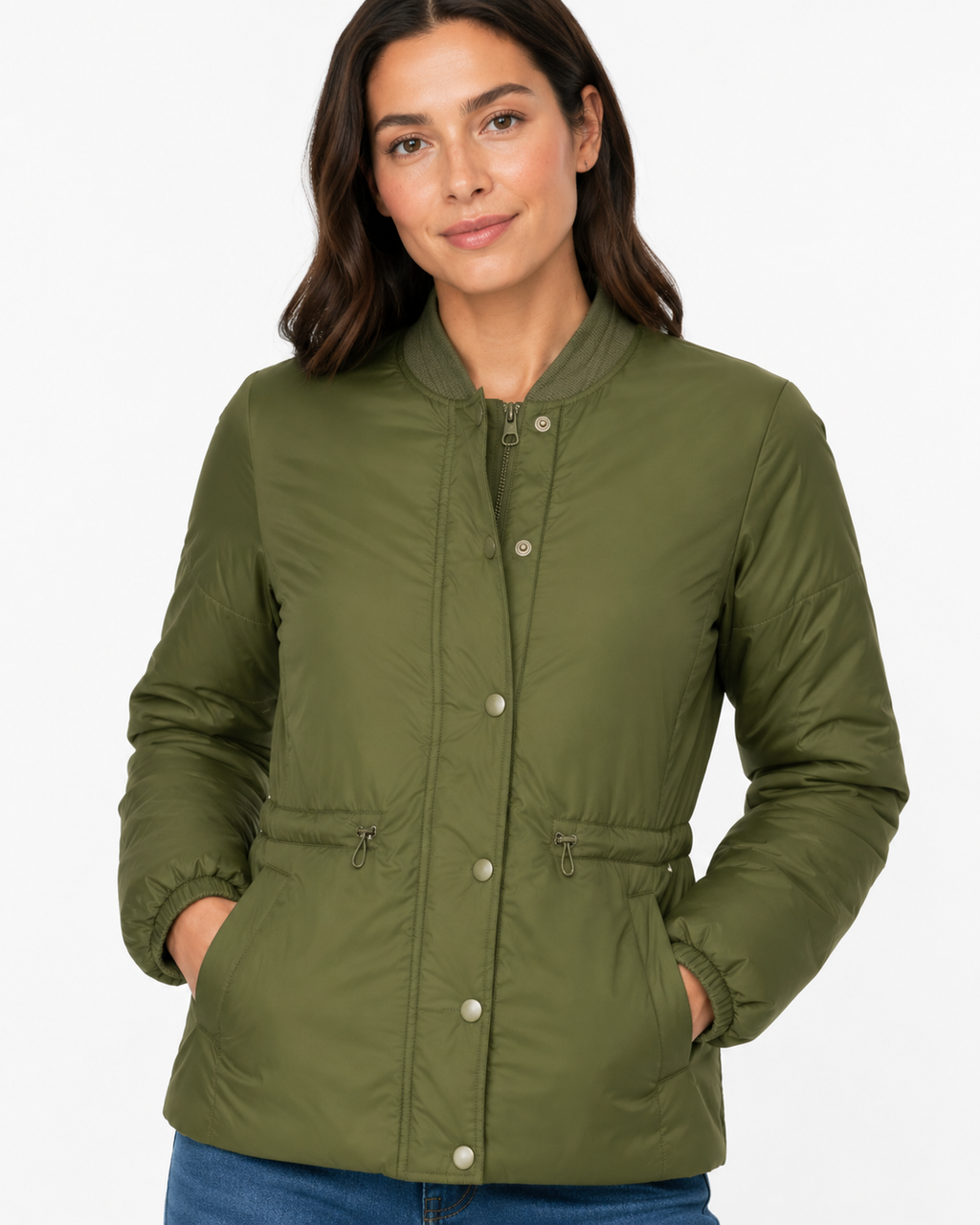 Geacă bomber AMAZON ESSENTIALS femei Waist Padded Puffer verde olive