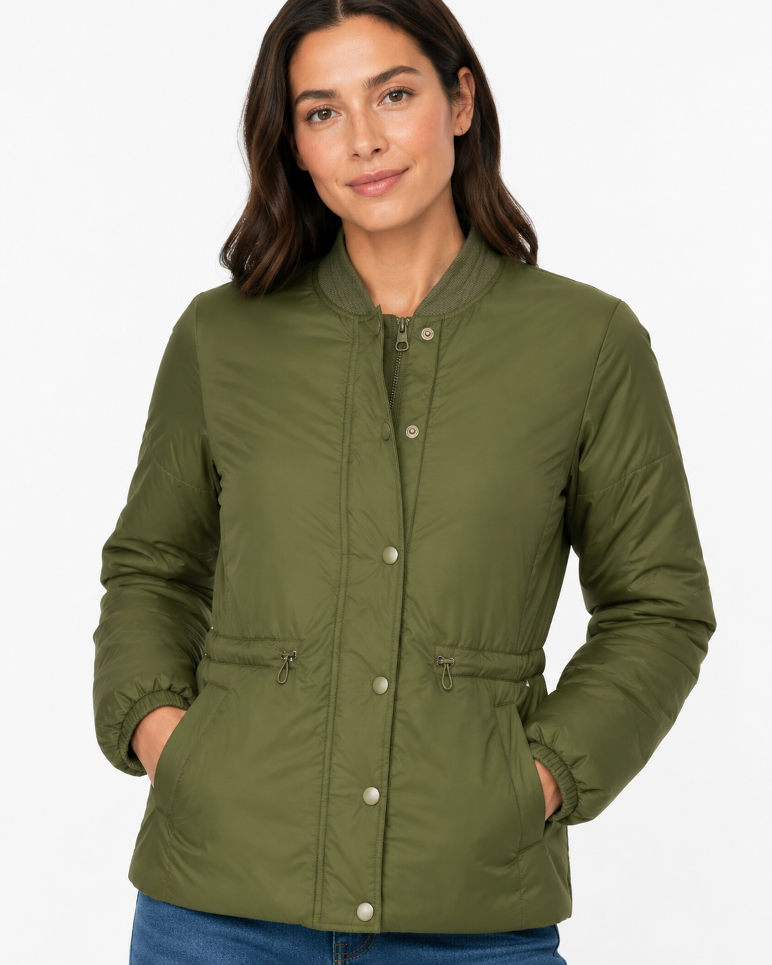 Geacă bomber AMAZON ESSENTIALS femei Waist Padded Puffer verde olive