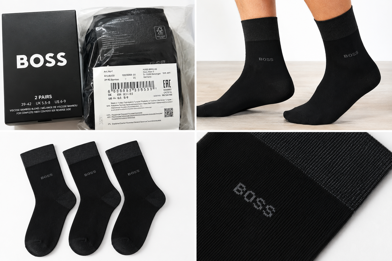 BOSS Șosete RS Bamboo 2 perechi negre