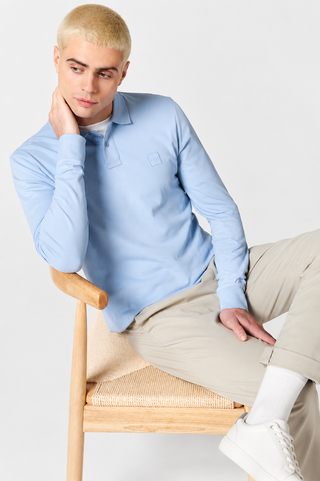 Tricou Polo BOSS Passerby bărbați Slim Fit, mânecă lungă