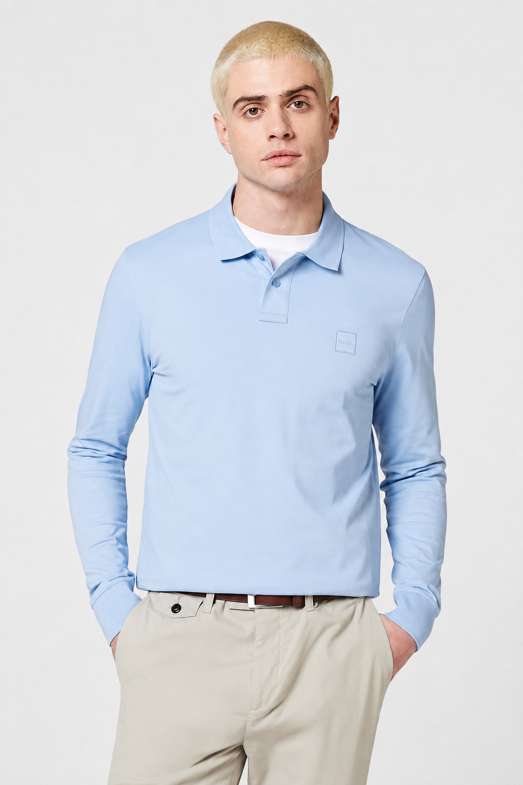 Tricou Polo BOSS Passerby bărbați Slim Fit, mânecă lungă