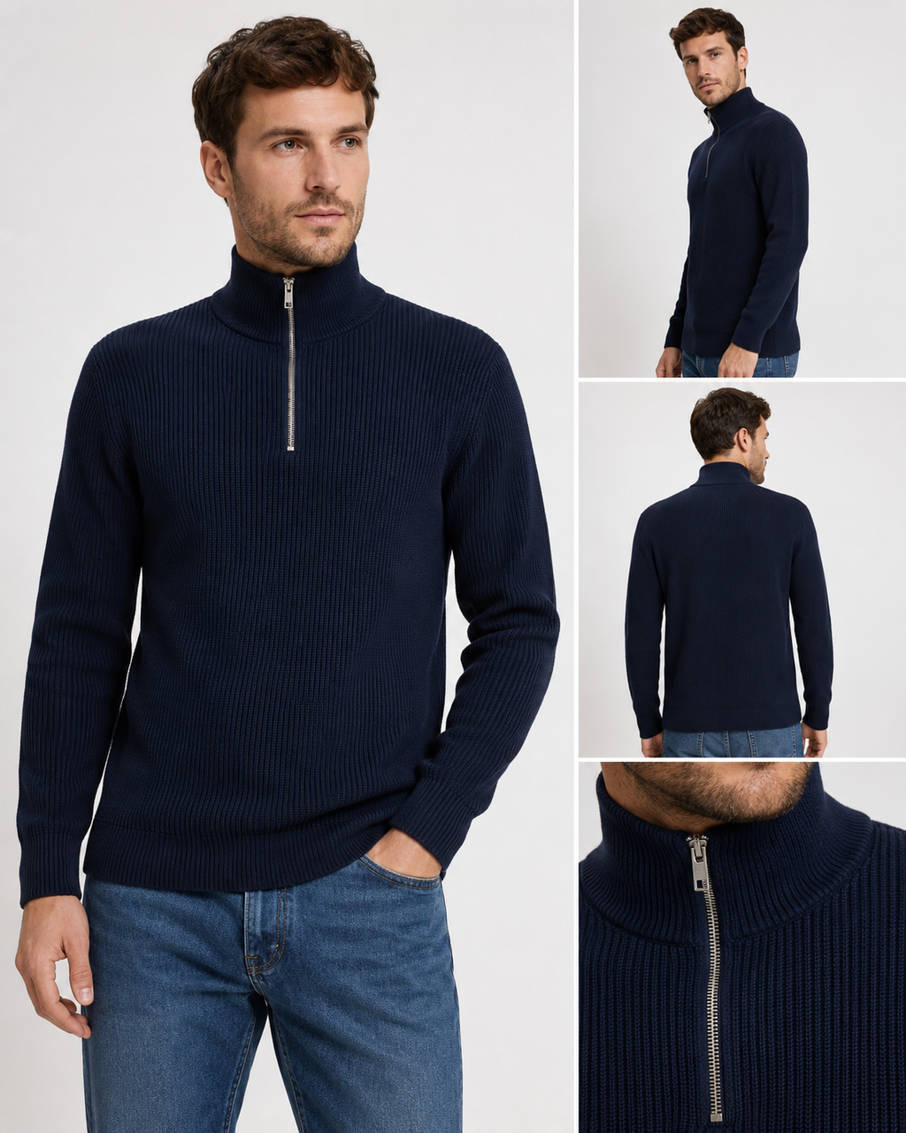 JACK & JONES JPRBLUCHRISTER Knit Half Zip Night Sky – Pulover Bărbați