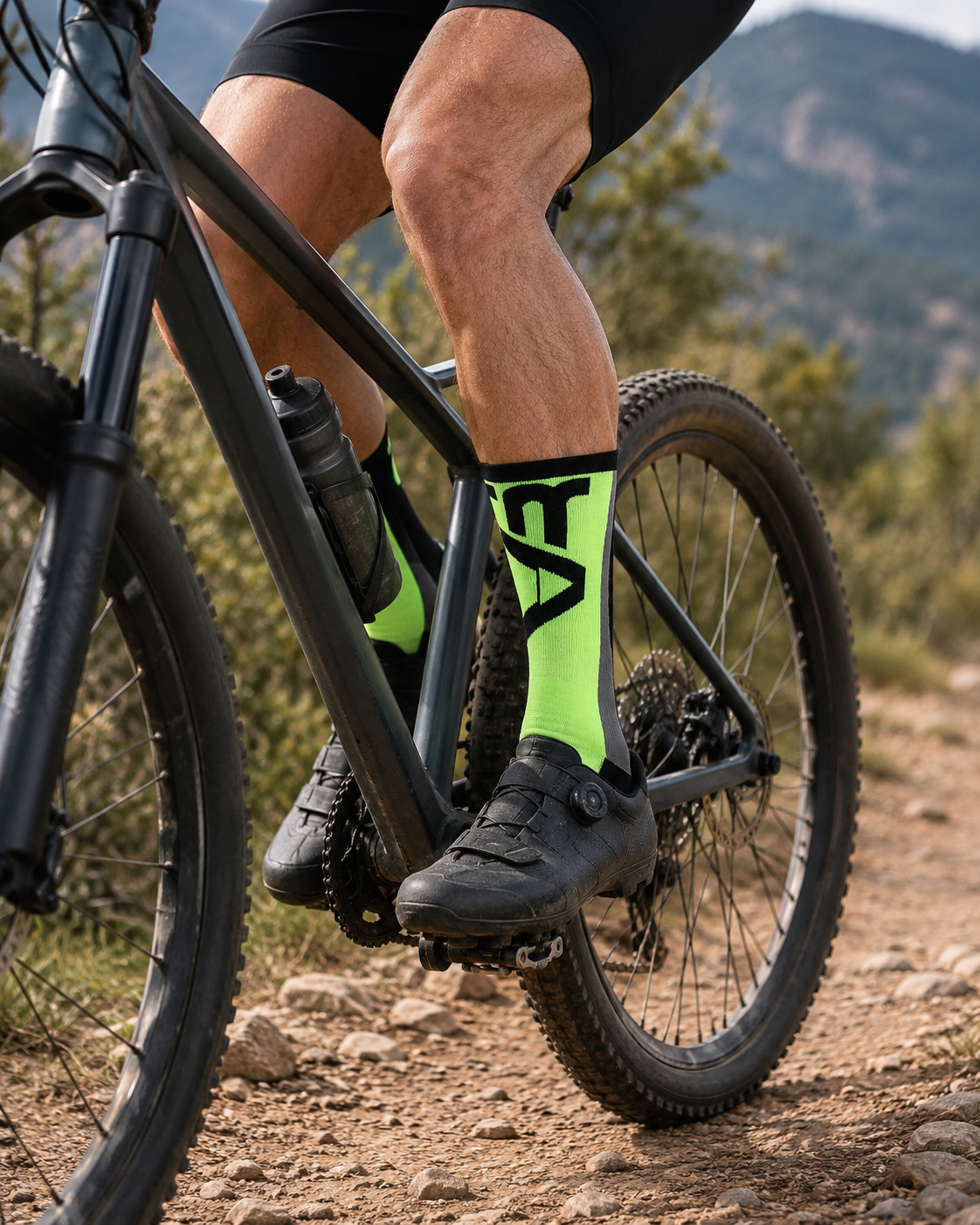 Șosete ciclism VR EQUIPMENT unisex MTB 20 cm S/M, negru și verde neon