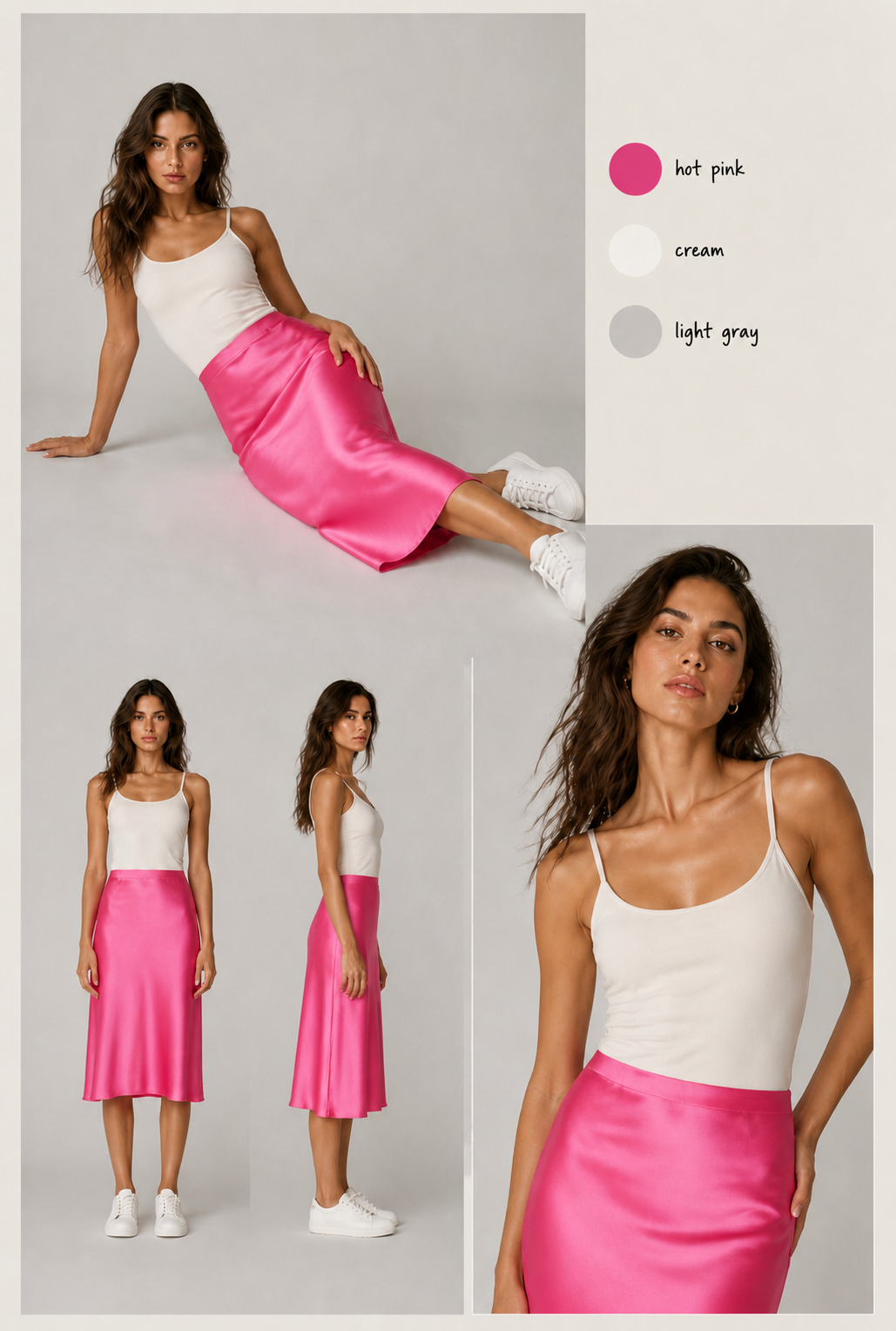Fustă satinată midi Maya Hot Pink – The Drop