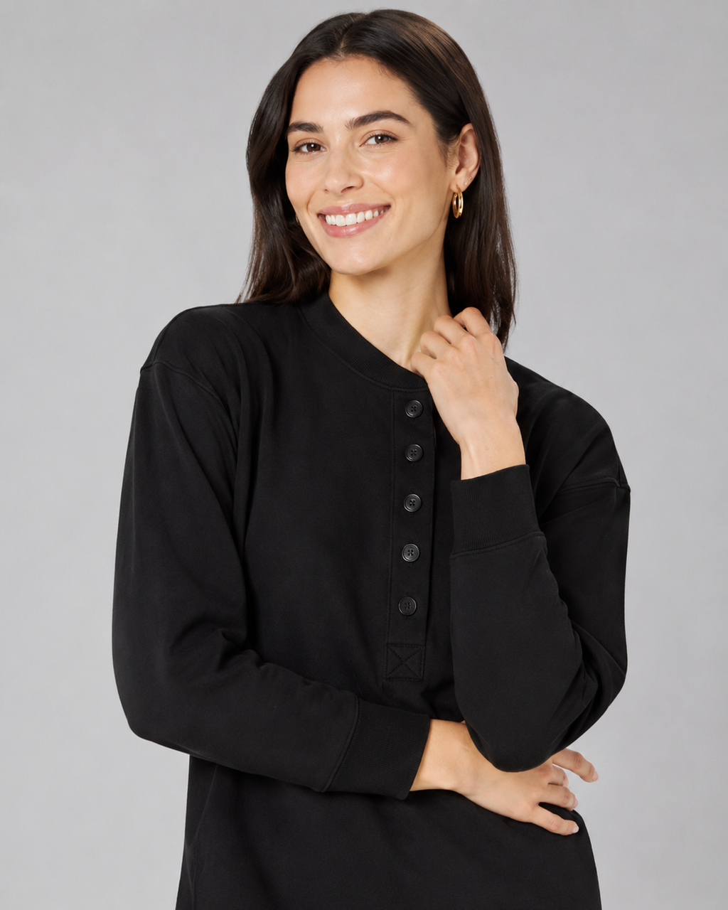Rochie sweatshirt AMAZON ESSENTIALS femei Henley Fleece neagră
