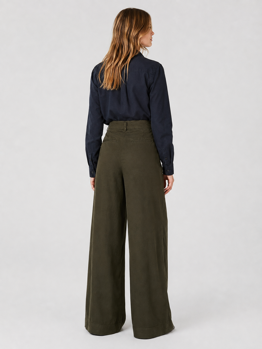 Pantaloni damă Kings of Indigo Rapunzel Wide Leg din Tencel, Olive Drab