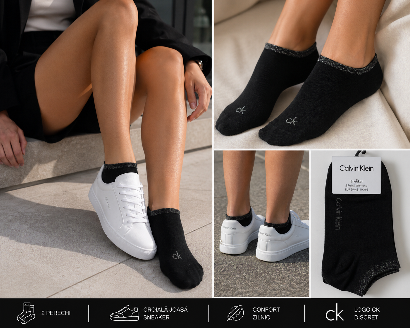 Șosete Calvin Klein Damă Sneaker 2 perechi negre