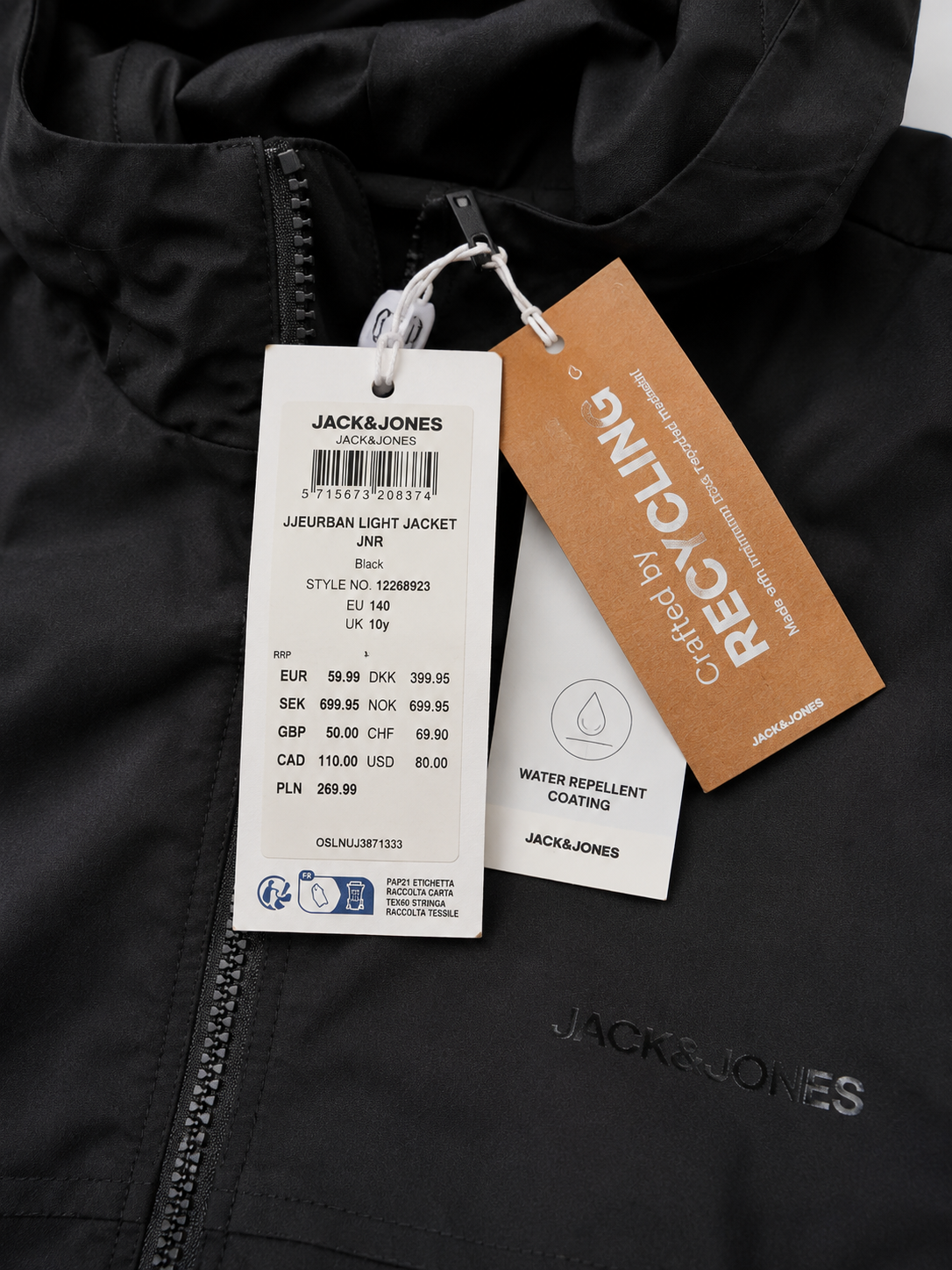 Jack & Jones Junior – Geacă ușoară impermeabilă pentru băieți, cu glugă – Negru